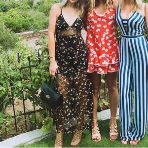 Honey Punch black floral mesh long dress